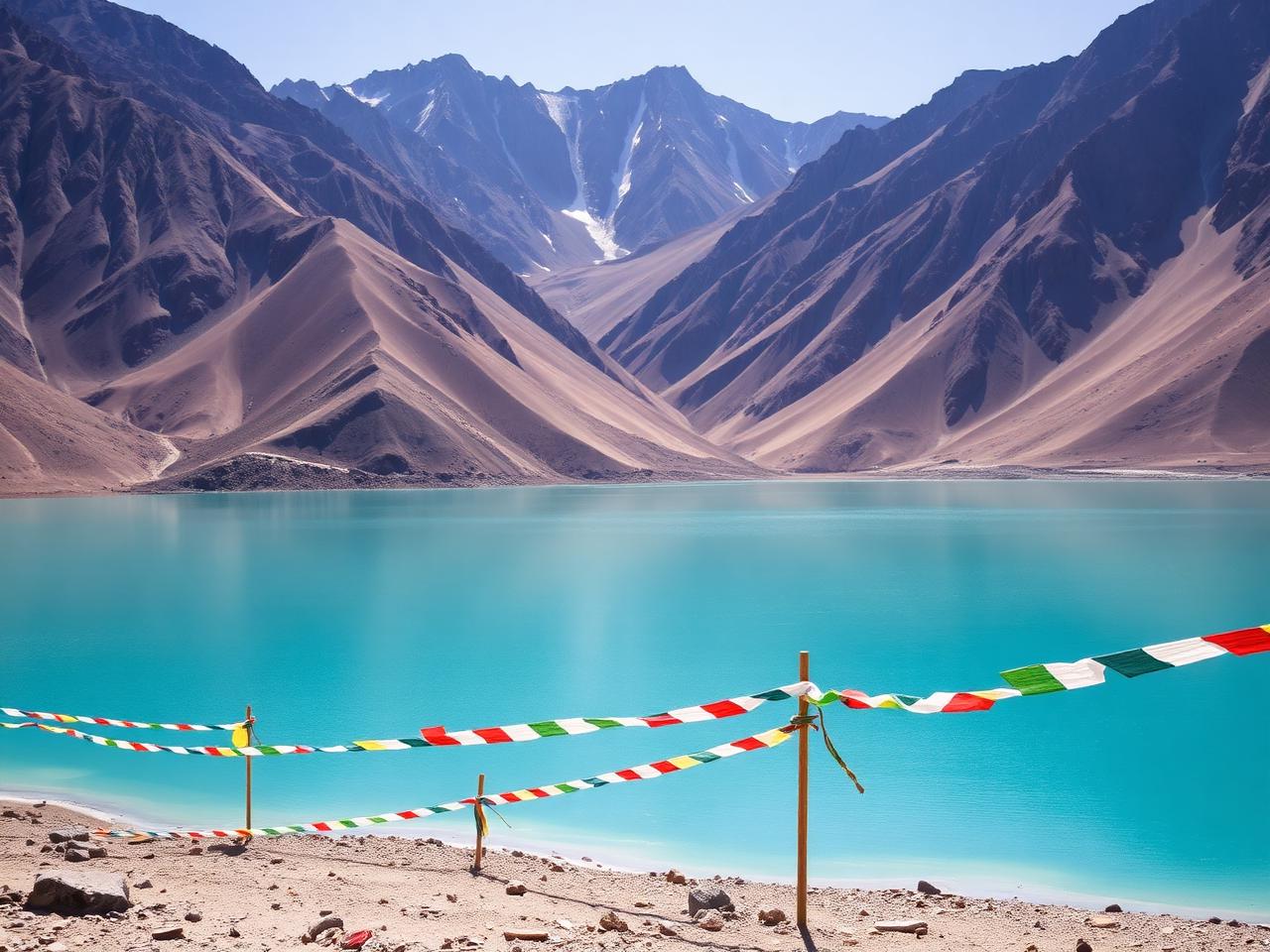 High altitude lake and bare mountains in Ladakh