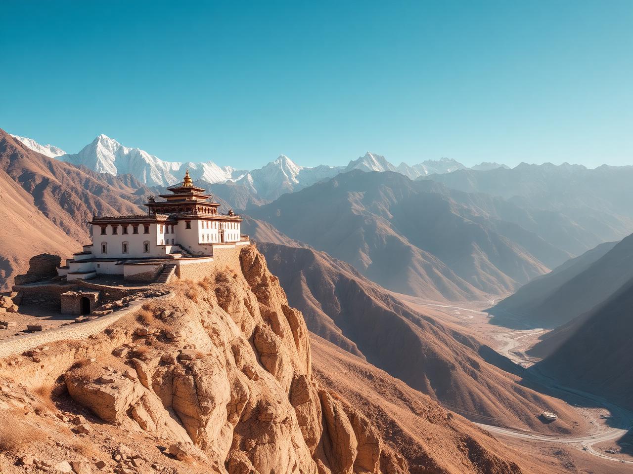 Monastery on a cliff in the Spiti valley cold desert
